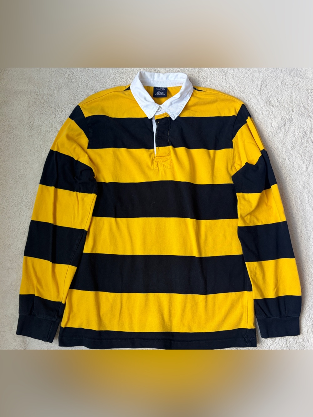 Charles River Apparel Yellow and Black Striped Rugby Shirt Men Size Large
